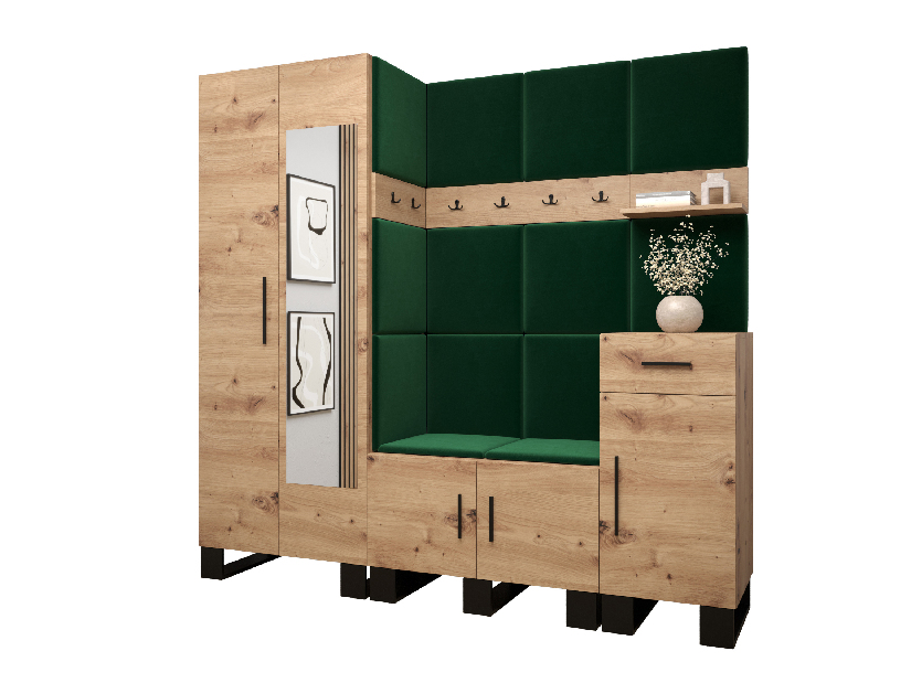 Set mobilier pentru hol Amanda 13 (Stejar artisan + verde)