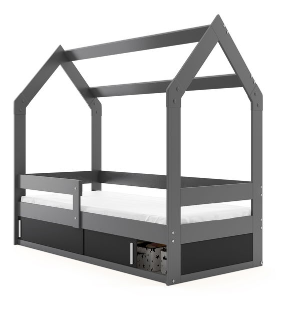 Detská posteľ 80 cm Dormo (grafit + čierna) (s roštom, matracom a úl. priestorom)