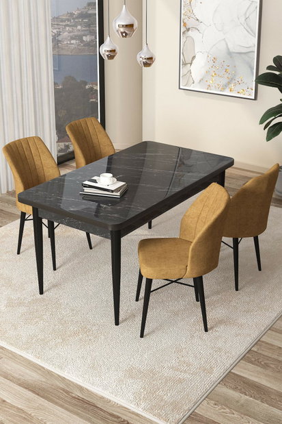 Set dining Arpo (marmură neagră + cappuccino) (pentru 4 persoane)