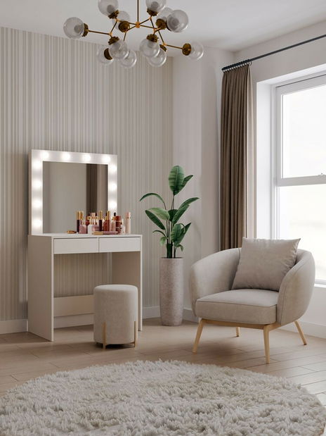 Toaletný stolík Micras 1 (kašmír) (so zrkadlom) (s LED osvetlením)