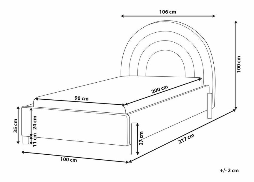 Pat de o persoană 90 cm Annesile (albastru) (cu somieră)