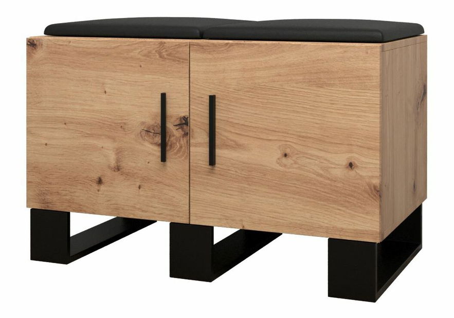 Set mobilier pentru hol Amanda 2 (Stejar artisan + piele ecologică Negru)