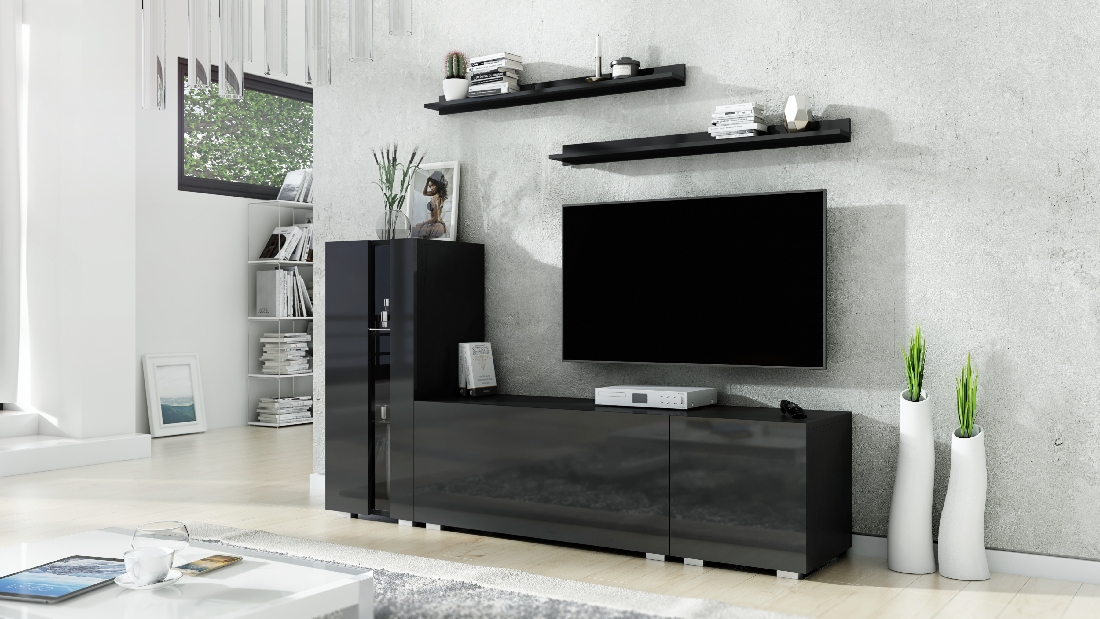 Mobilier living Berny 40 (negru + negru lucios)