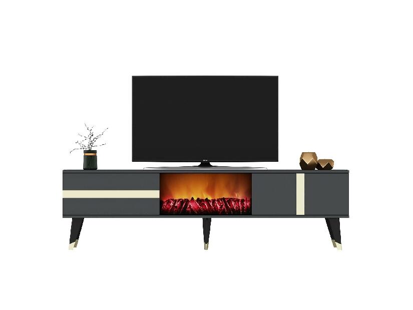 TV asztal/szekrény kandallóval Vekika 3 (antracit + arany) 
