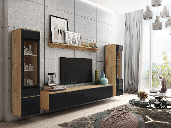 Mobilier living Selwyn II (wotan + Negru lucios ) (fără iluminat)