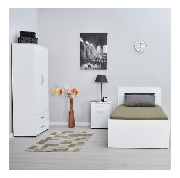 Pat de o persoană 90 cm Vobima 1 (alb) (cu somieră)