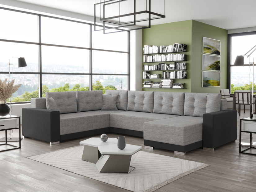 Rohová sedačka v tvare U Odyssey 3 (svetlosivá + čierna) (L)