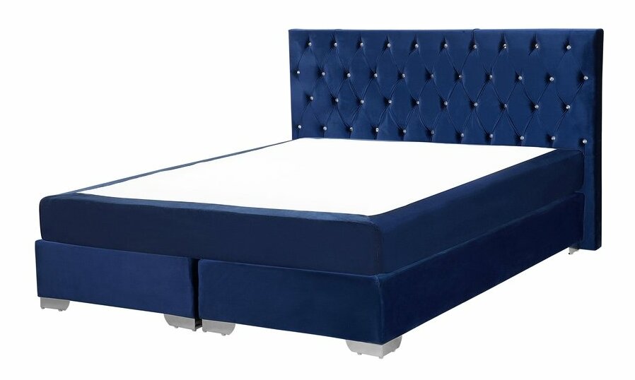 Manželská posteľ Boxspring 160 cm DUKE (s roštom a matracom) (modrá)