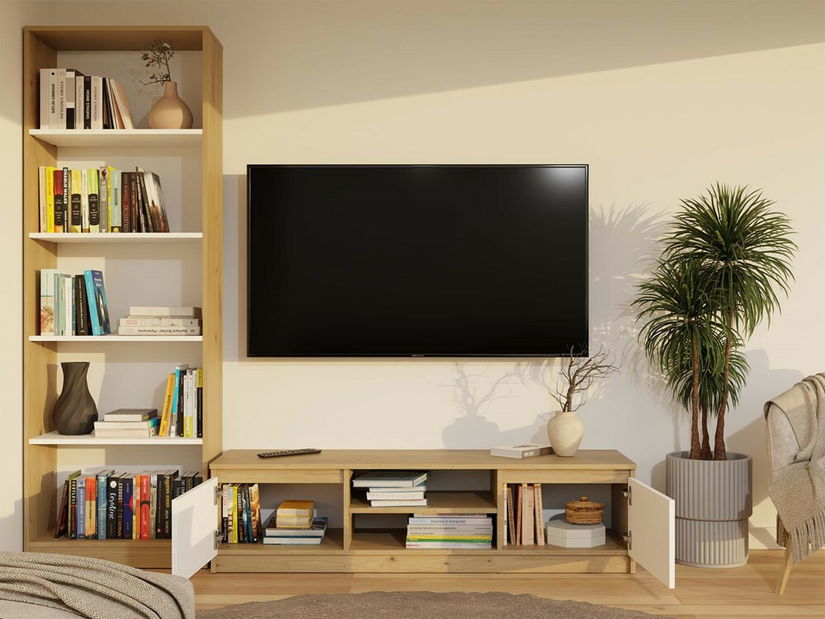 TV skrinka Musecalo 140 (dub artisan + biela)