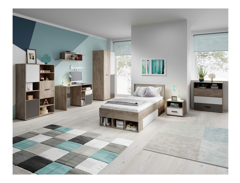 Jednolôžková posteľ 90 cm Mitiano M6 (dub engrein + biela)