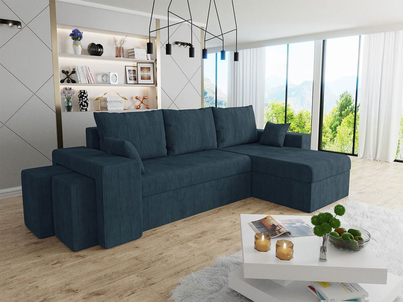 Rohová sedačka Terazuno S (tmavomodrá) (s úl. priestorom)