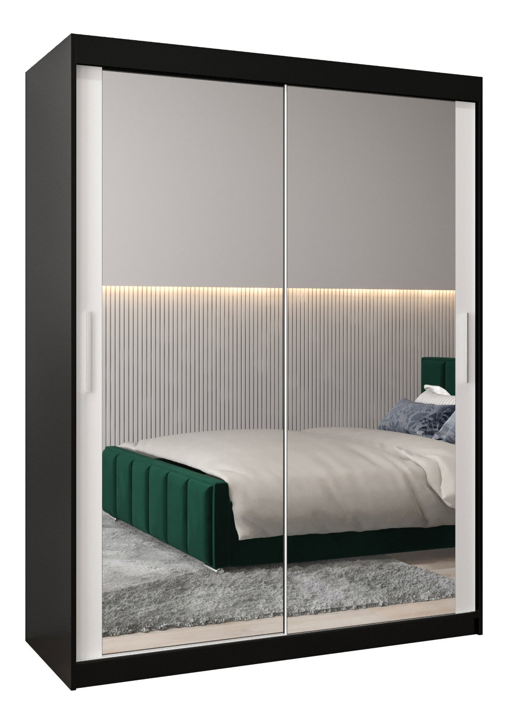 Ruhásszekrény 150 cm Toki 3 (matt fekete + matt fehér)