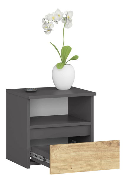 Éjjeliszekrény Cincuenta (grafit + artisan tölgy)