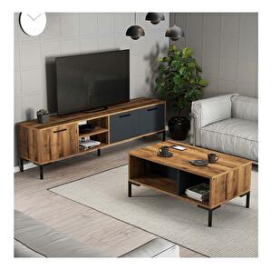 Set mobilier pentru living Povipi 2 (Nuc + antracit) 