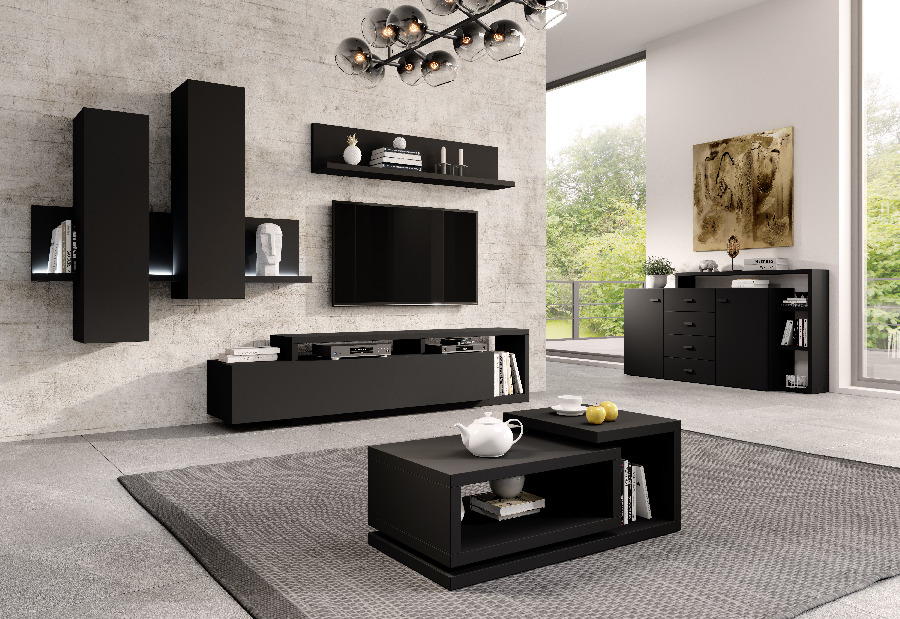 Mobilier living Bilsby Typ 09 (negru + negru mat) *vânzare stoc