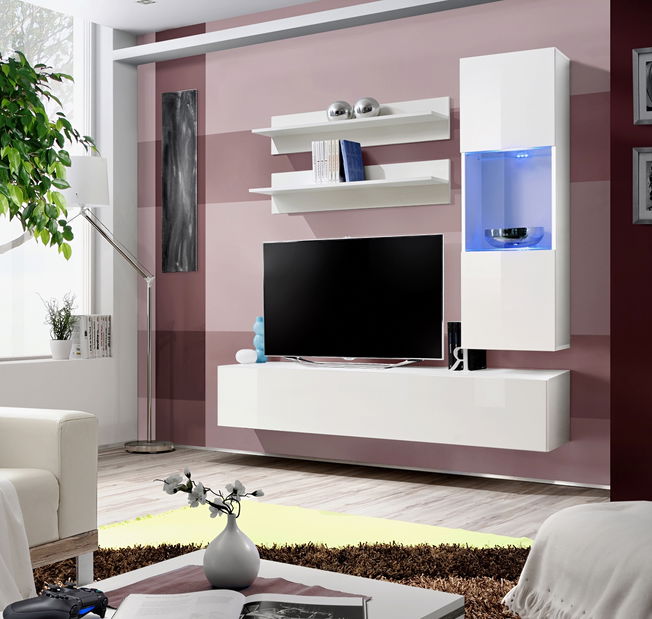 Obývacia stena Ferryhill 23 WW FY H3 (s osvetlením)(biela + lesk biely)