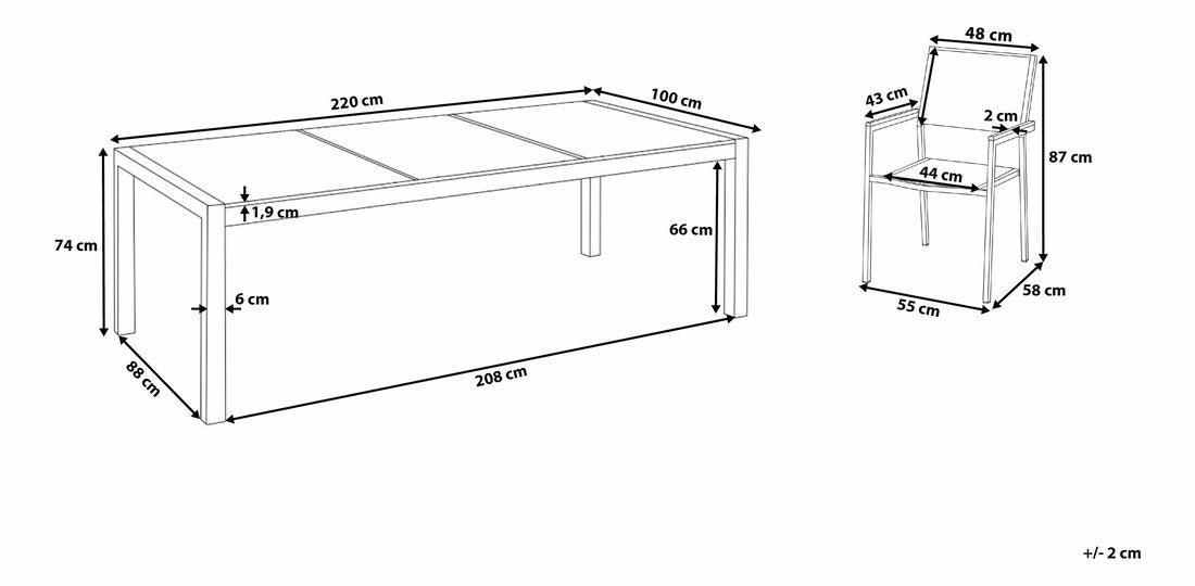 Záhradná jedálenská sada Grosso (grafit) (čierne stoličky) (pre 8 osôb) (žula)