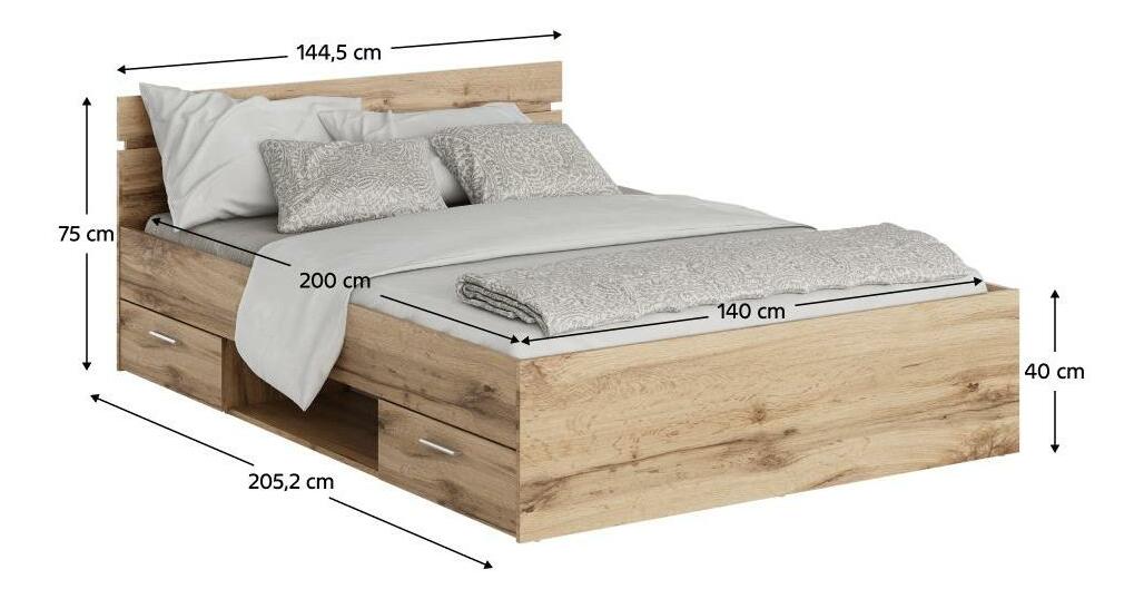Manželská posteľ 140 cm Michigin (dub wotan) (s úložným priestorom)
