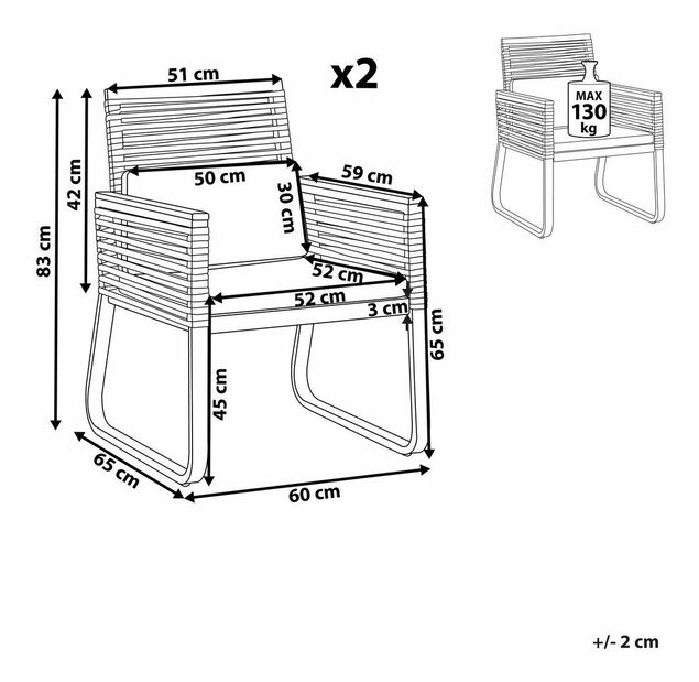 Set vrtnih stolica (2 kom.) Carisa (crna)