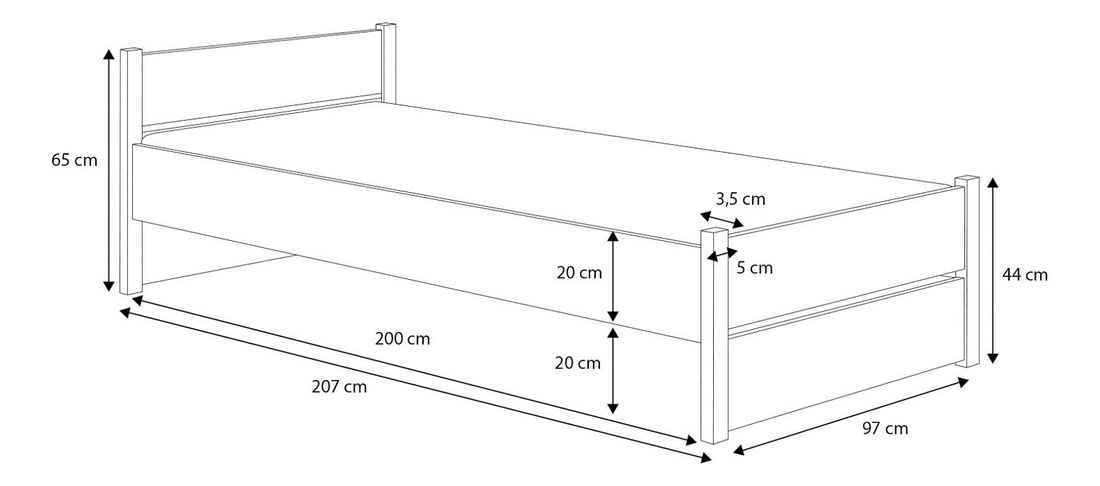 Pat pentru copii 200x90 cm Marcel I (cu somieră și saltea) (Alb)