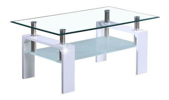 Stolić za kavu Lieberman (extra visoki sjaj bijeli + staklo) 