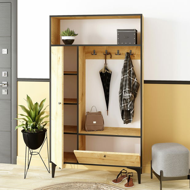 Mobilier hol Perla (stejar safir + negru)