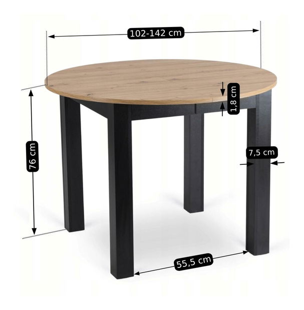 Blagovaonski set Hungaro (hrast artisan + crna + bež) (za 4 osobe)