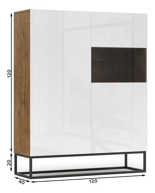 Skrinka Antonio (dub artisan + biela lesklá)