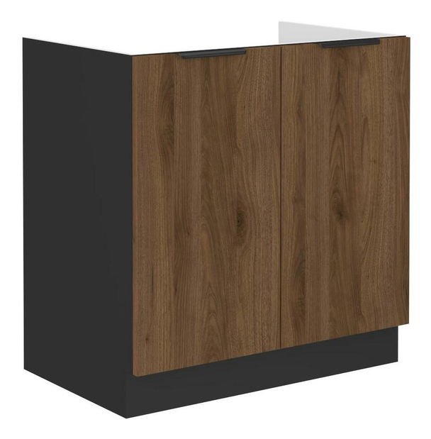 Dolná kuchynská skrinka Manana 80 ZL 2F BB (korpus: čierna matná + front: orech okapi)