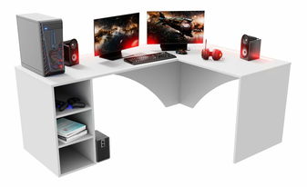 Kutni pc stol Carbon (bijela) (D) (s RGB LED rasvjetom)