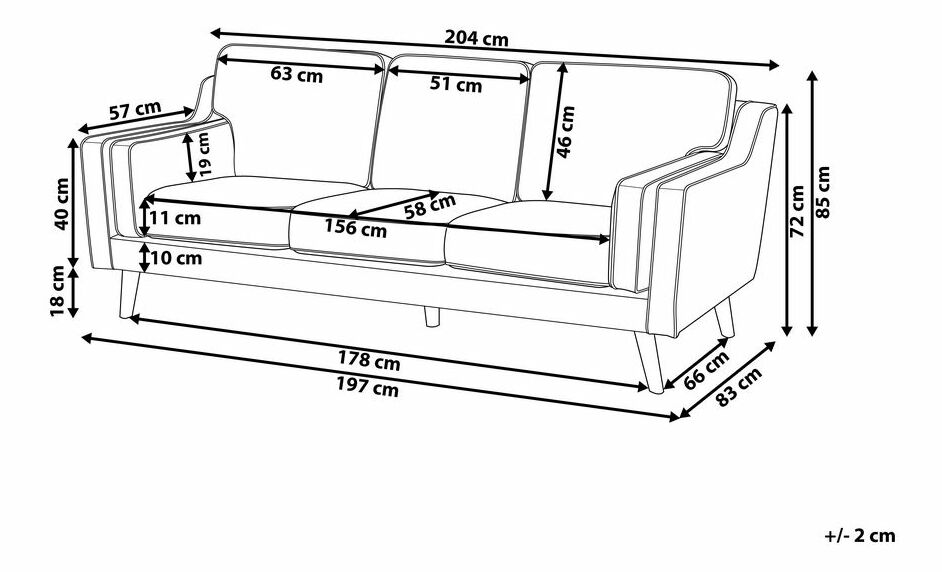 Canapea 3 locuri Lulea (gri închis) 