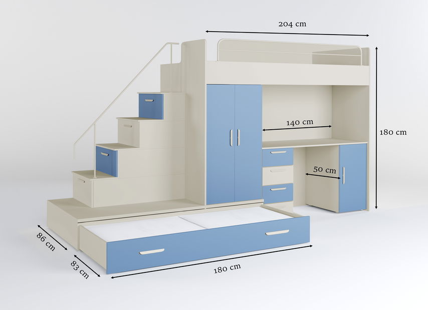 Detská posteľ Ruby V (kašmír + svetlomodrá) (s roštami)