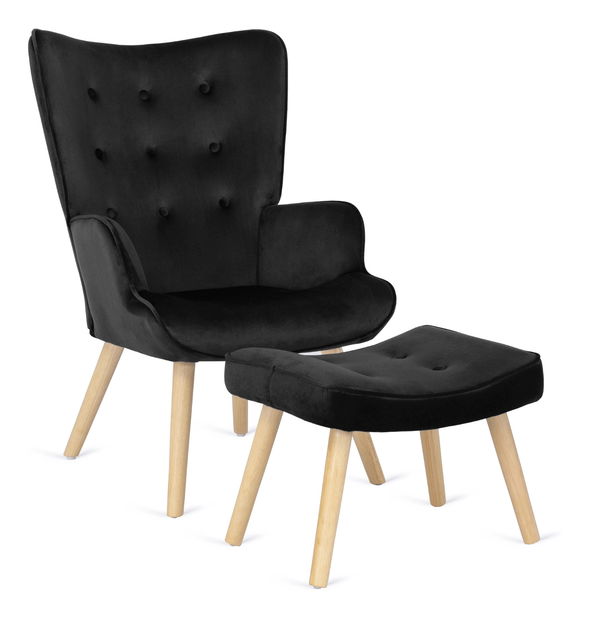 Fotel zsámollyal Lombardi (fekete) 