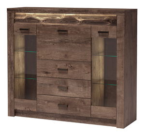 Vitrína Indie 08 (s LED osvetlením) (jaseň tmavý)