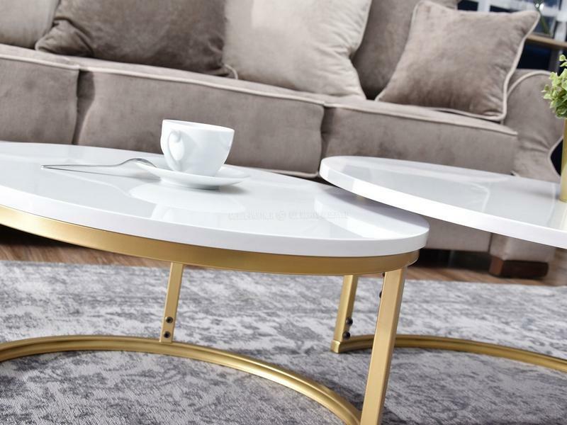 Konferenčný stolík Kolja Zest Xl (biela + zlatá)