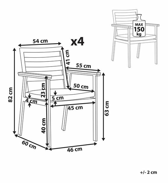 Set 4 buc scaune de grădină Cork (alb)