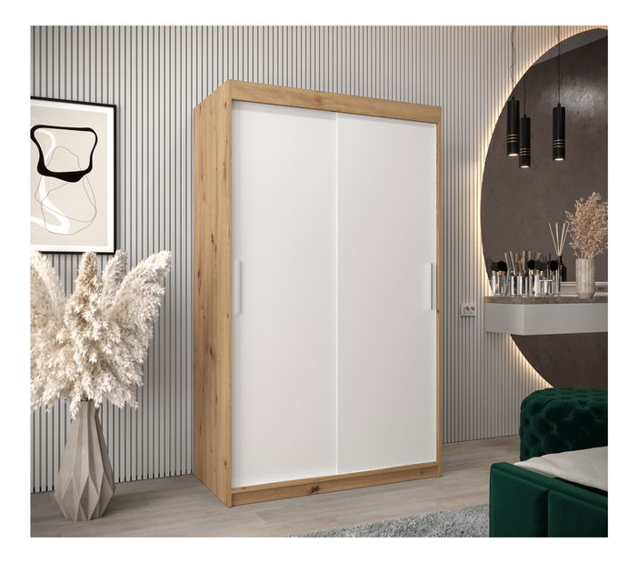 Dulap de haine 120 cm Toki (stejar artisan + alb mat)