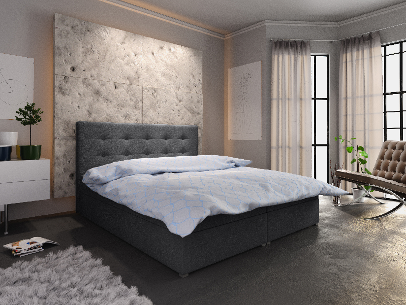 Manželská posteľ Boxspring 180 cm Fade 1 Comfort (tmavosivá) (s matracom a úložným priestorom)