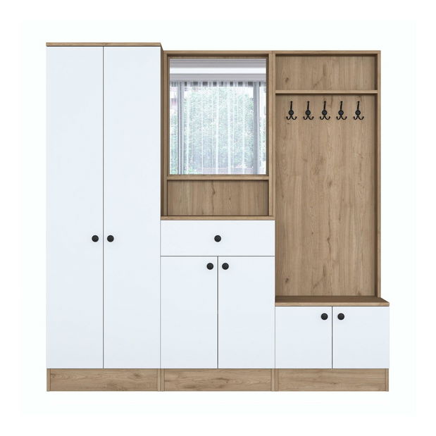 Set za predsoblje Pixie 3 (bijela + orah) (s ogledalom)