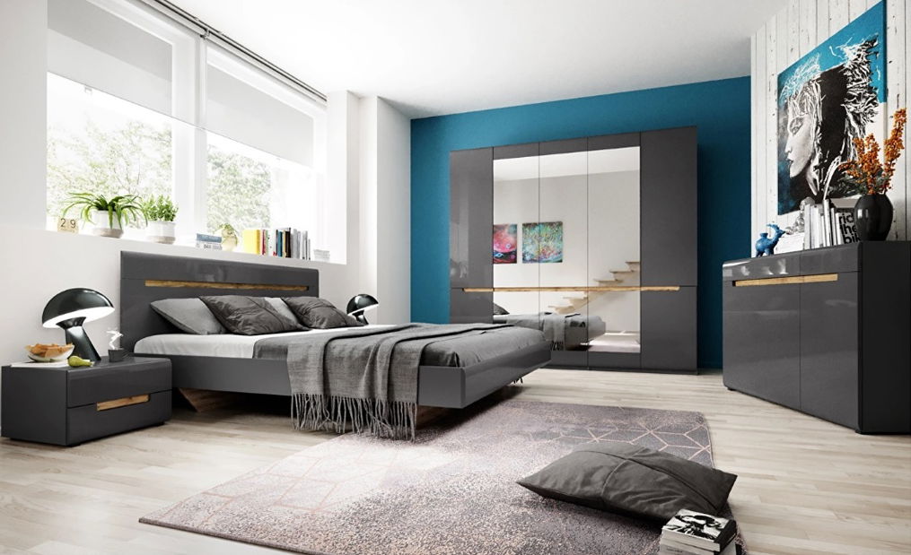 Hálószoba Hayle 1 (szürke + magasfényű szürke)