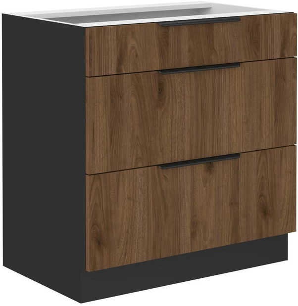 Dulap inferior de bucătărie Manana 80 D 3s BB (Cadru: negru mat + front: nuc okapi)