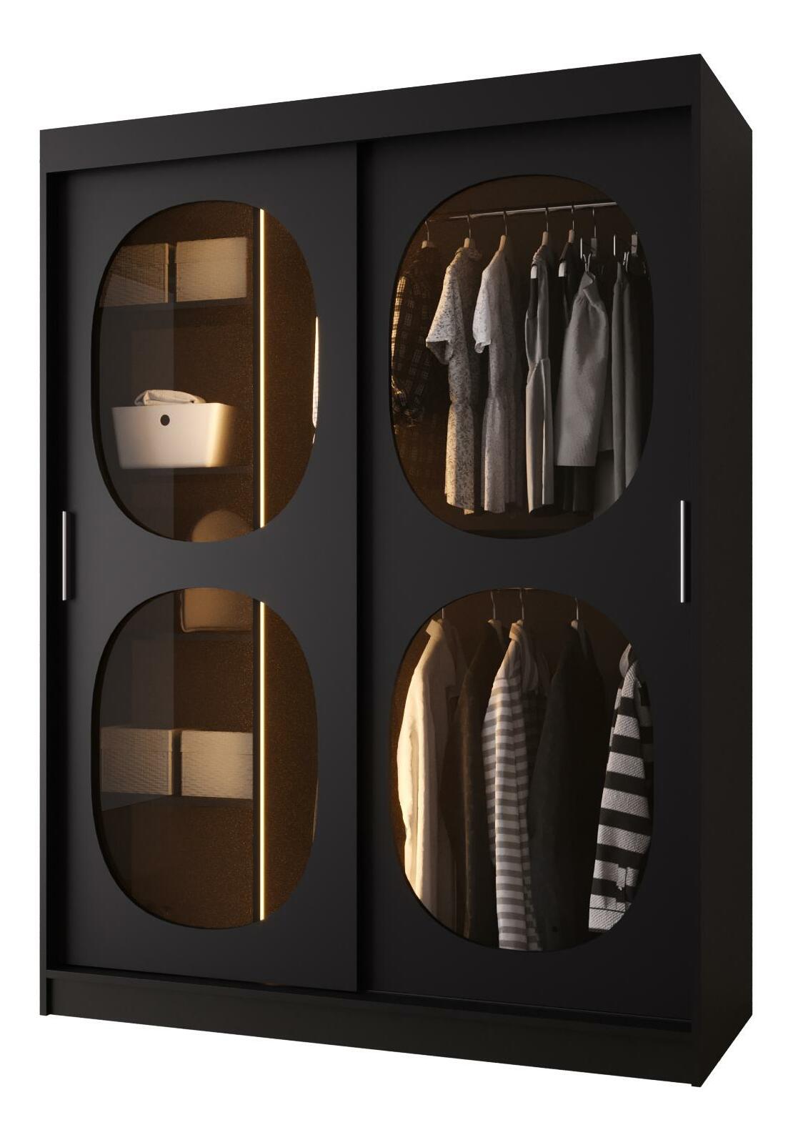 Ruhásszekrény 150 cm Boomer 2 (fekete) (világítással)