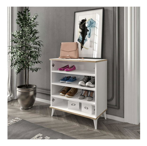 Botník (skrinka na topánky) Puvite (dub + biela)