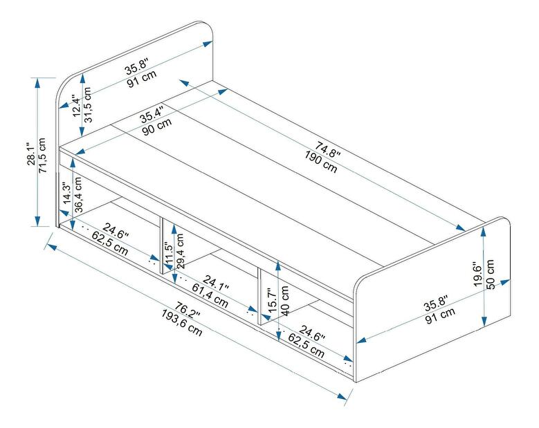 Jednostruki krevet 90 cm Pelavi 1 (svijetli orah + bež) (s podnicom)