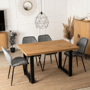 Blagovaonski stol na razvlačenje Tomko (hrast zlatni + crna) (za 6-8 osoba)