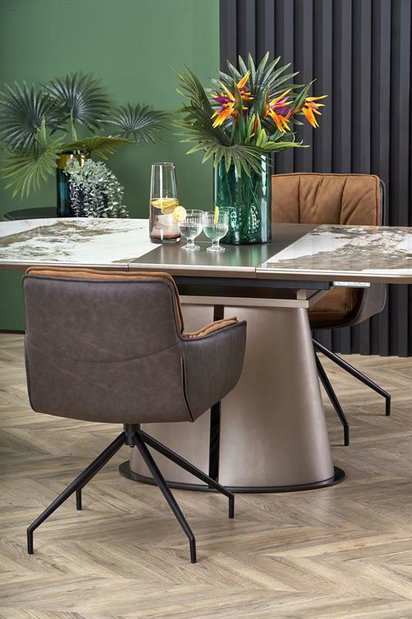 Széthúzható étkezőasztal 160-220 cm Dara (fehér márvány + fekete + szürke) (6 8 fő részére)