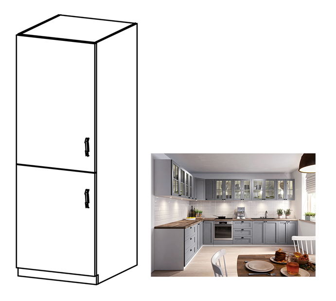 Dulap de bucătărie pentru frigider încorporat D60ZL Lanaya (alb + gri mat) (S)