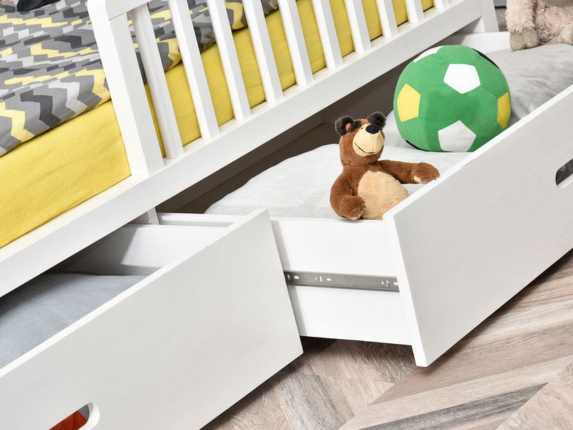 Detská posteľ Hfish (biela) (so zásuvkami) (s bariérou)