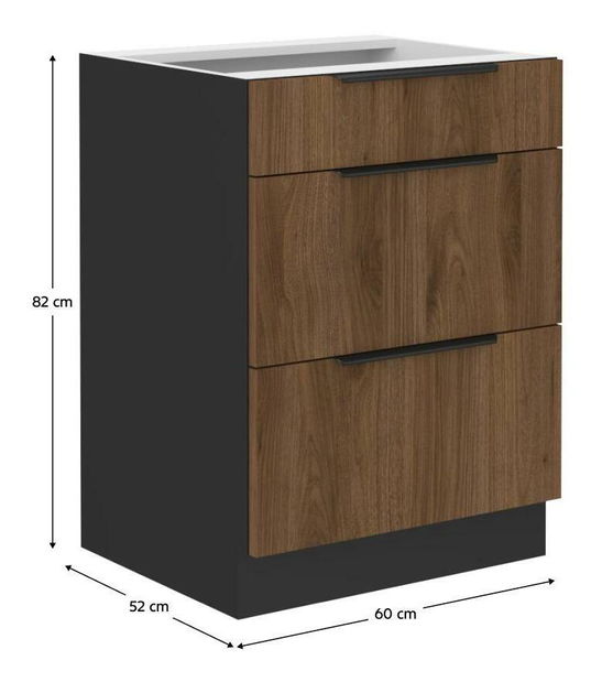 Dulap inferior de bucătărie Monzesa 60 D 3S BB (nuc okapi + negru) 