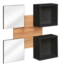 Zrkadlový panel so závesnými policami Enderly (dub wotan + čierna)